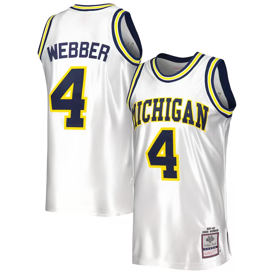 Men's Michigan Wolverines Chris Webber #4 White Team Basketball Jersey